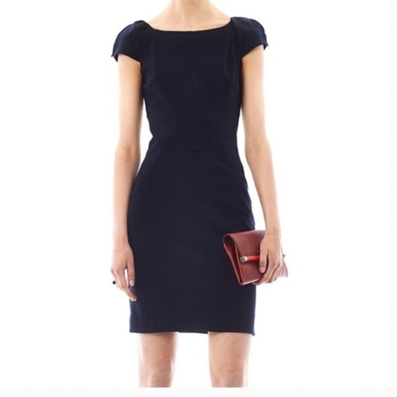 DVF Helen Black Sheath Dress Size 10 — Quiet Luxury Minimalist LBD - Picture 5 of 7